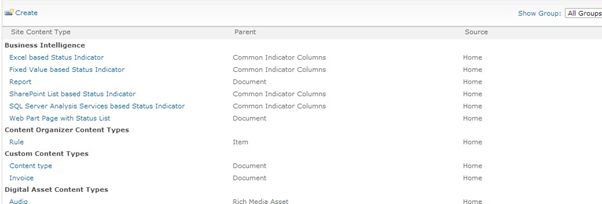 Creating Content Type using Site Content